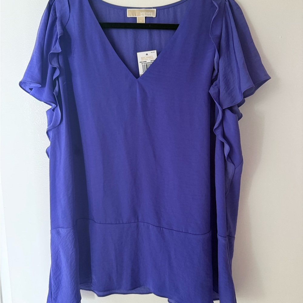 Michael Kors Purple Ruffle Sleeve Blouse XL NWT
